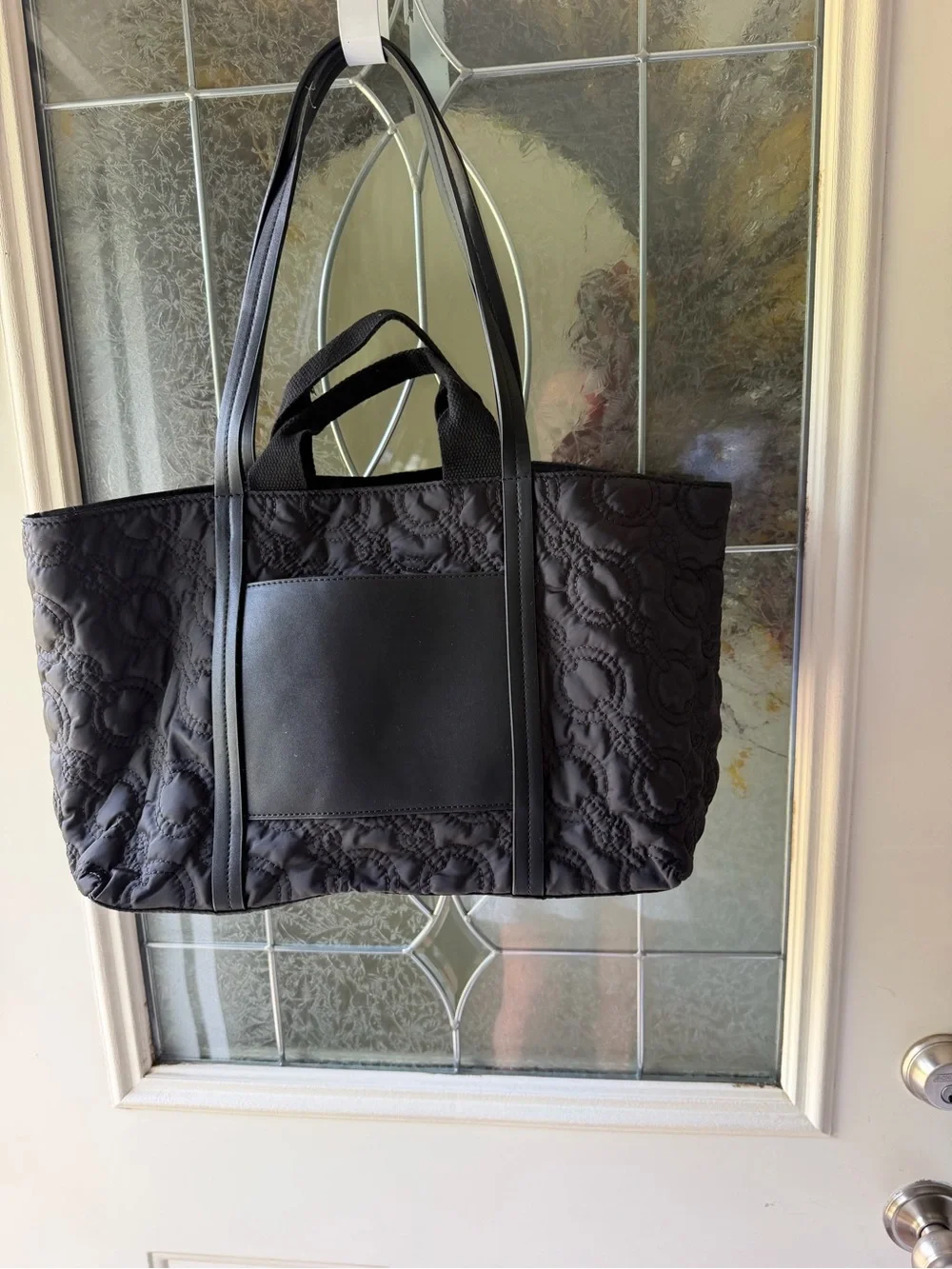 Black Quilted Tote Bag with Front Pocket NWOT